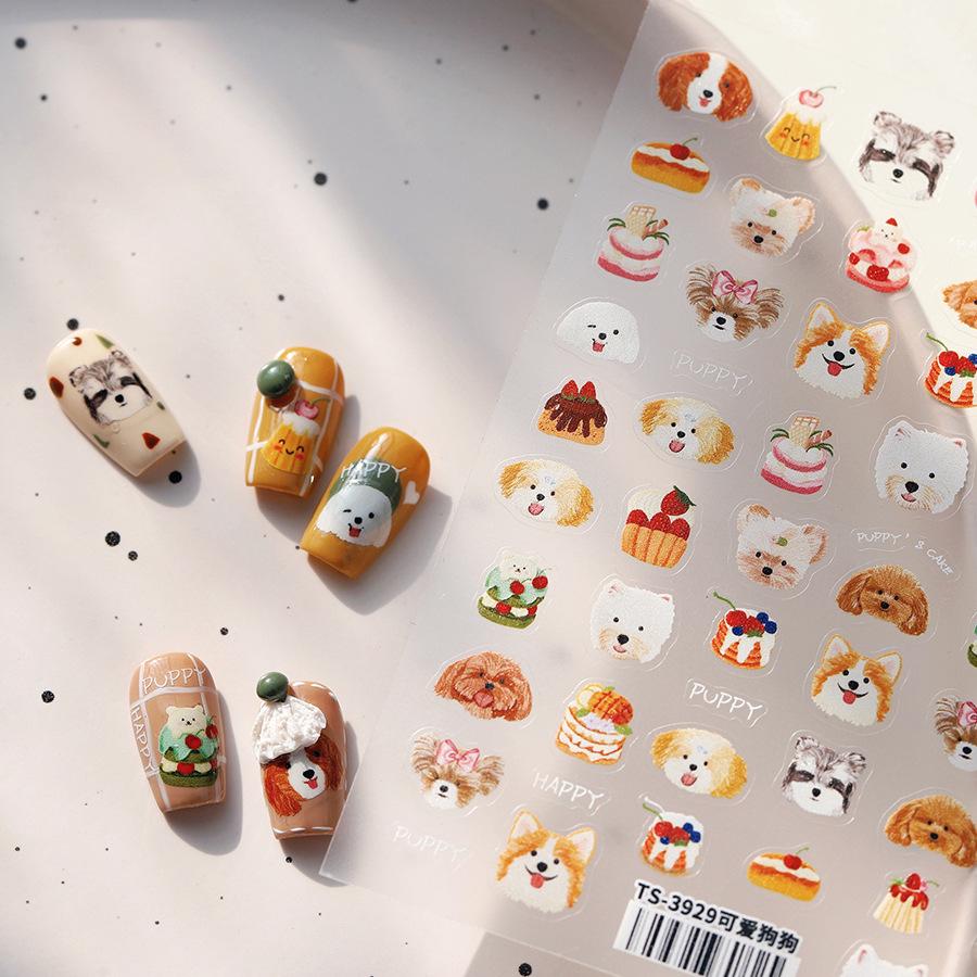 TENSOR Cute Dog Gold Frosted Nail Stickers M-821 Series, Self-Adhesive