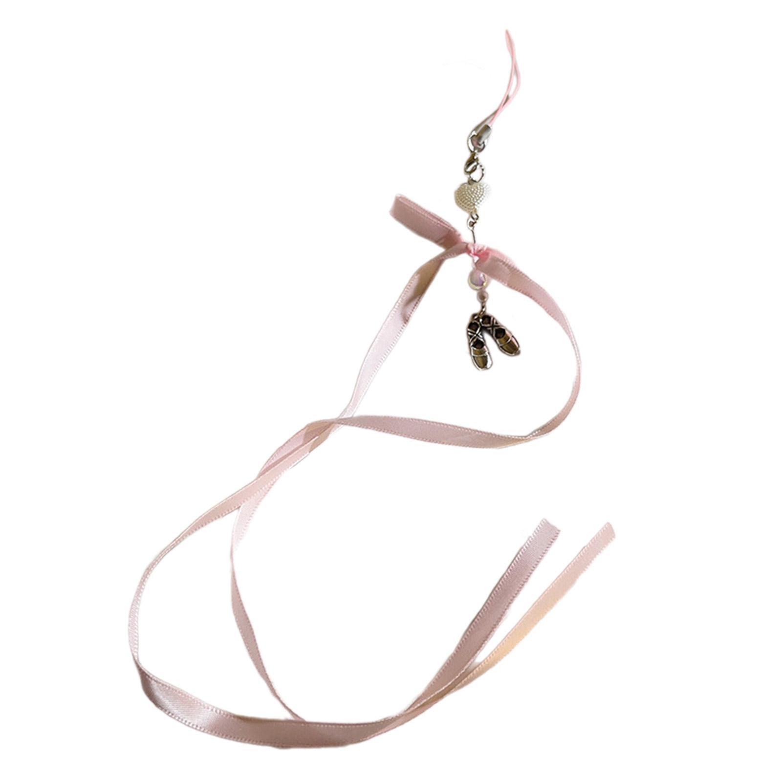 

Cute Pink/White Bowknot Ballet Shoe Ribbon Phone Pendant Chain Sweet Beaded Charm Accessory for Girls and Camera Bags розовый