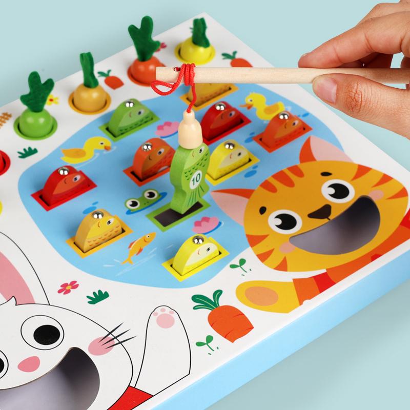 צעצוע דייג רב-תכליתי מונטסורי לילדים - שילוב משחק משיכת צנוניות והאכלה - צעצוע חינוכי לגיל הרך לילדים