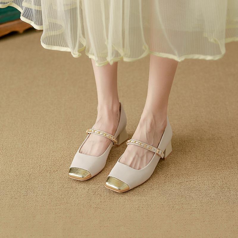 Yuanlitong Autumn New High Heels Women's Wear High-end Sense of National Style Leather Women's Shoes Mary Jane Color Matching Single Shoes Women