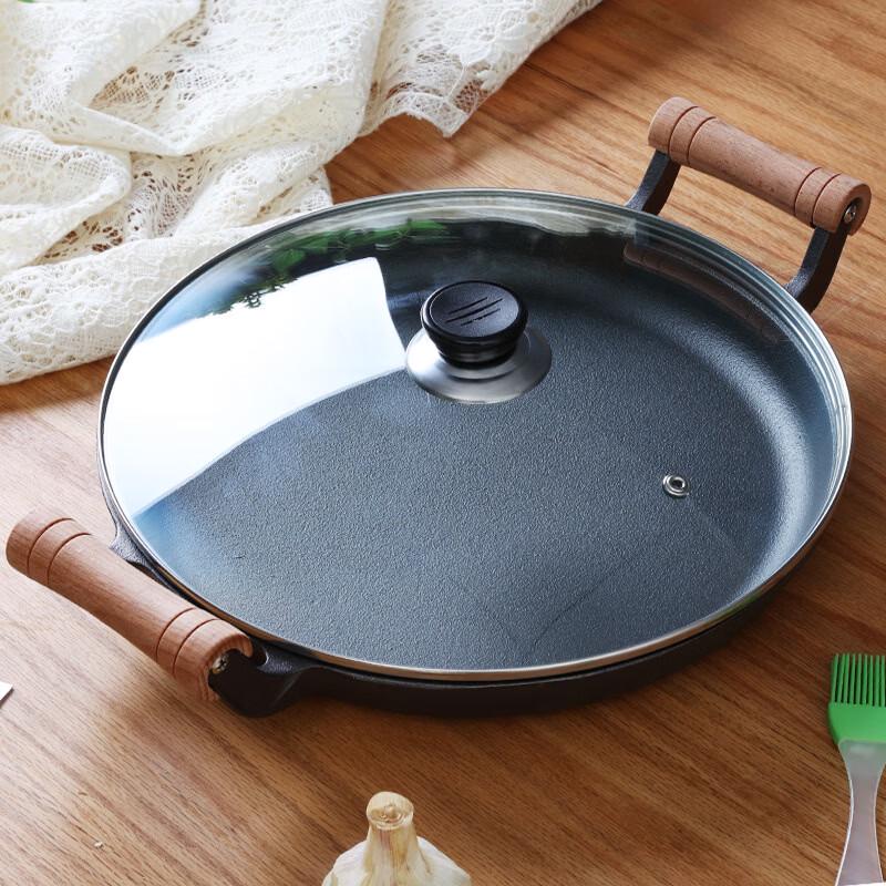 Wutuo 30cm Cast Iron Pancake Griddle with Glass Lid