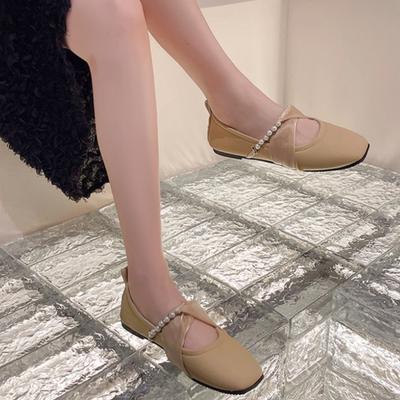 Fashion French Vintage Pearl Mary Jane Shoes 2024 Summer New Fashion Simple Shallow Mouth Daily Flat Bottom Comfortable Women's Shoes
