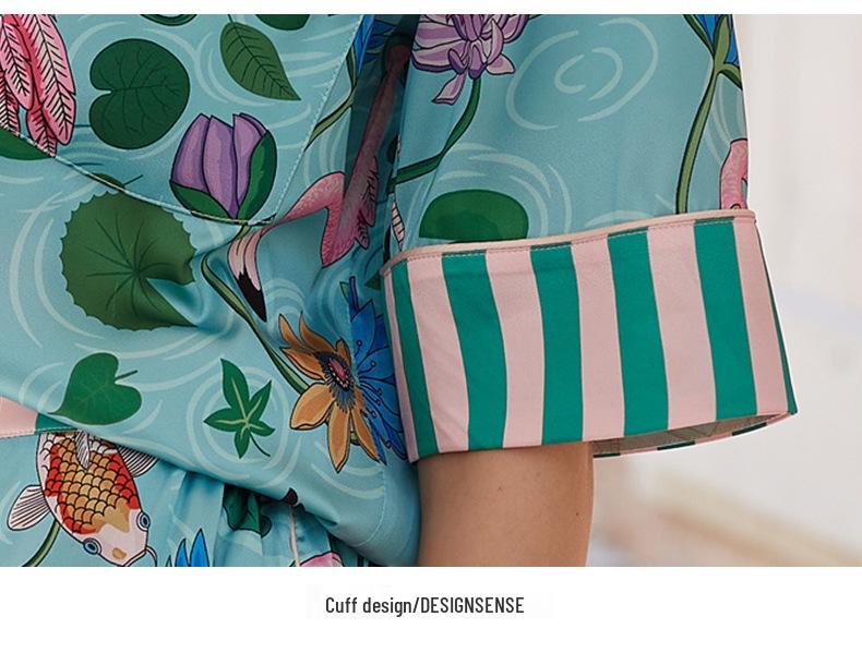 Flamingo IJszijde Zomer Pyjamaset voor Dames - Stijlvol, High-End, Buiten Draagbaar, Korte Mouwen Huispak