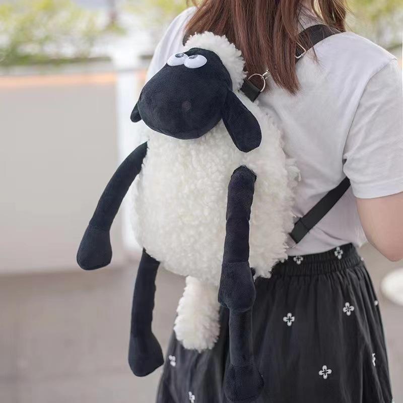 Sheep a Sheep Backpack Online Red Plush Toy Cute Mianyang Doll Backpack Black and White Lamb Game Doll