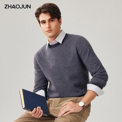 Zhao Jun Men's Round Neck Ribbed Wool Sweater