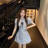 College Style Suit, Small Man with Waist and Thin Skirt, Striped Shirt Dress, Women's Summer Shorts Two-piece Set