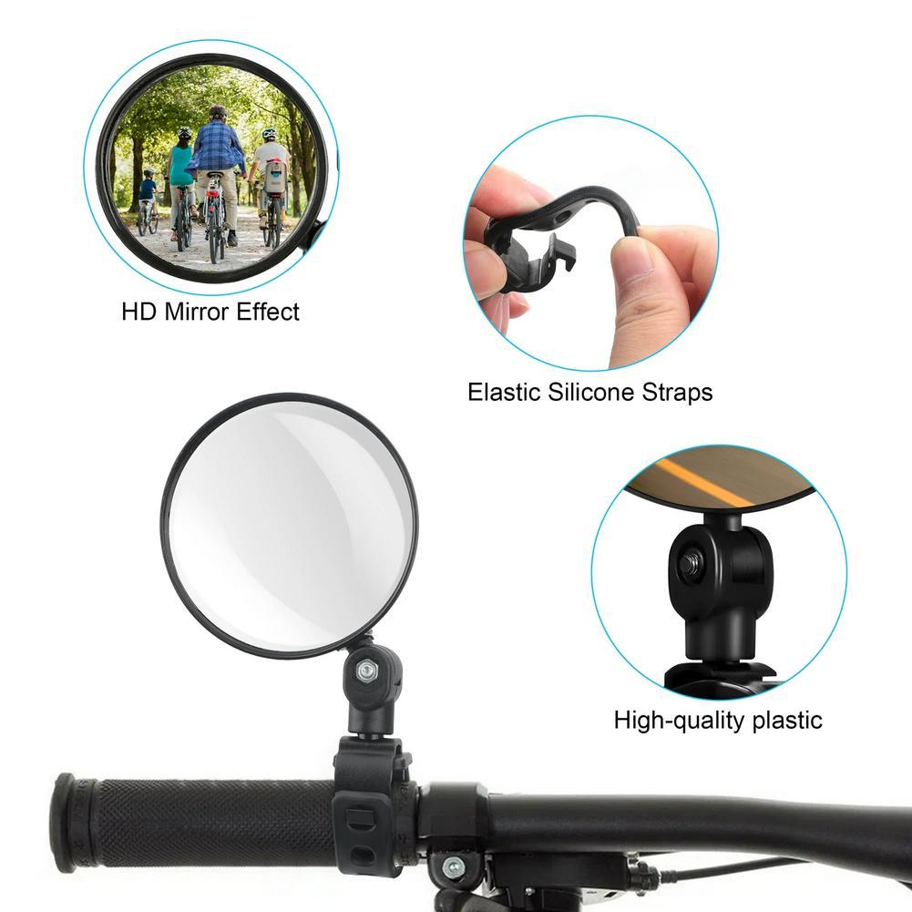 360 Rotatable Bike Rear View Mirror Adjustable Handlebar Wide Angle Convex Mirror For Bicycle Electric Scooter MTB Road Bike