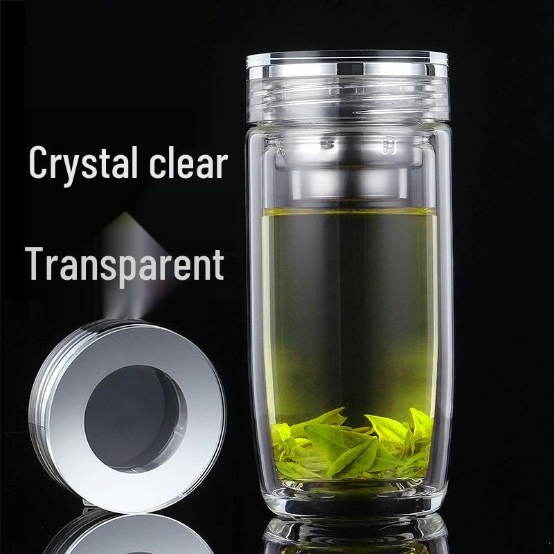 Custom Double-Layer Glass Tea Cup with Separator and Ring – Ideal Business Gift