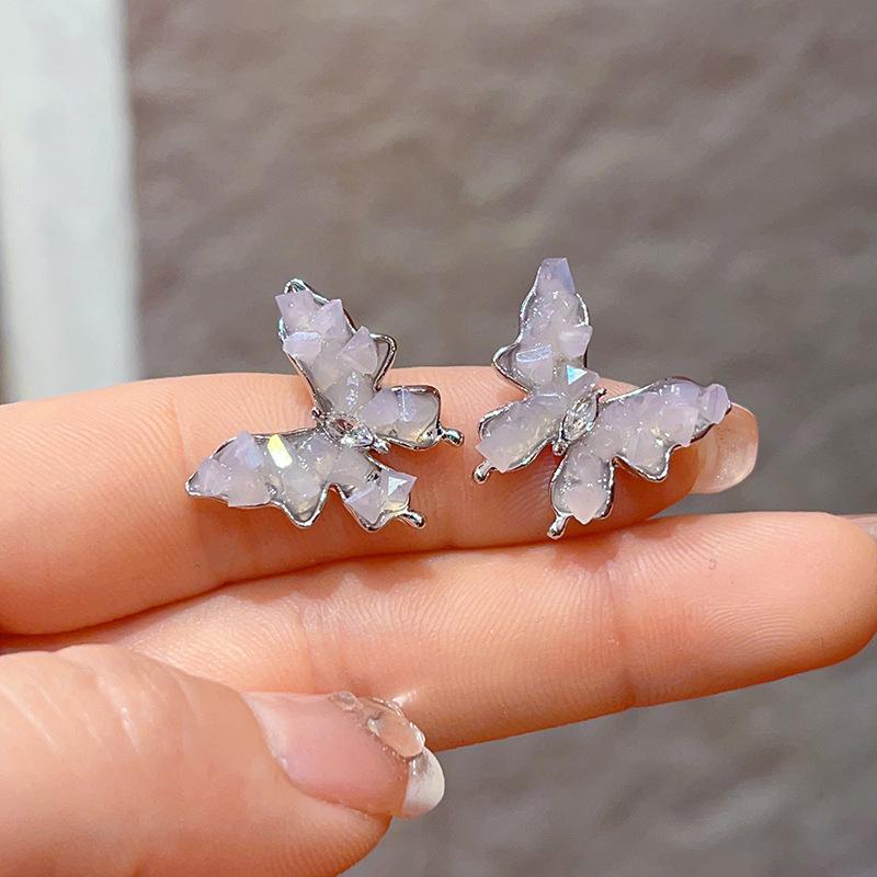 Simple Zircon Butterfly Earrings Light Luxury High-end Stud Earrings Temperament Fashionable Sweet Pearl Earrings Women