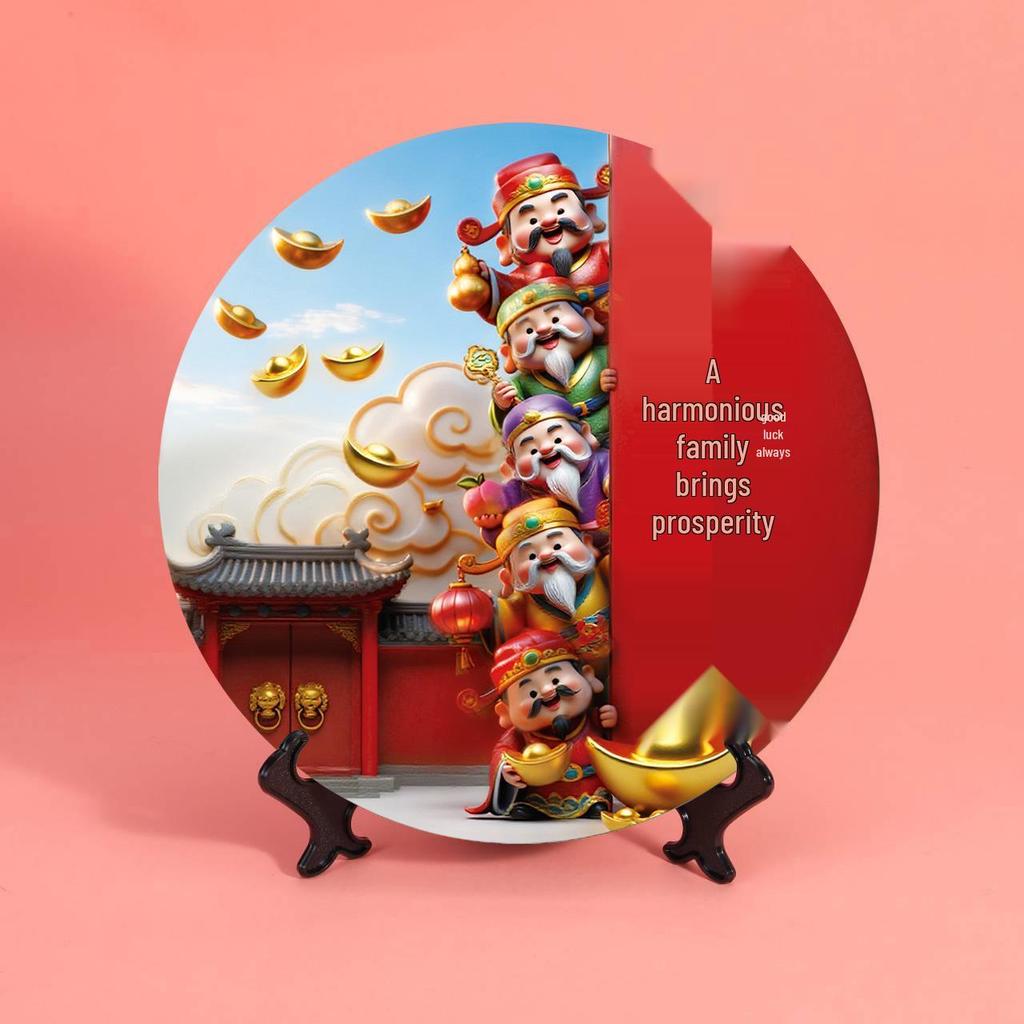 Hurry! Year of the Horse Round Frameless Decorative Painting for Entryway Cabinet or Desktop, Perfect for New Home Housewarming!