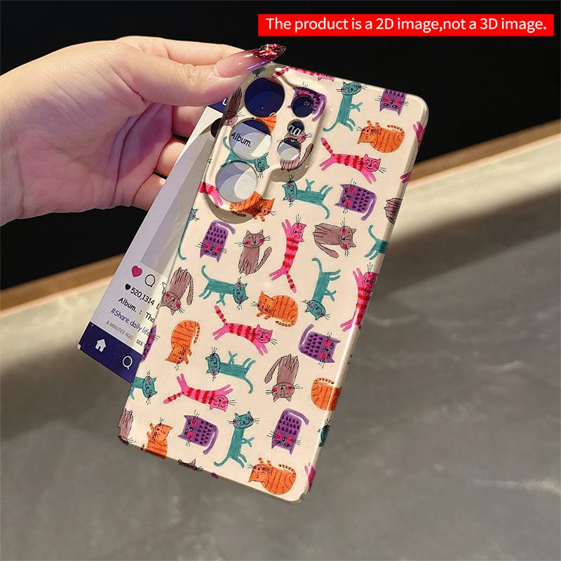2DFlat Samsung Phone Case Colorful Cat Pattern Phone Case Applicable To Galaxy S22 S23 S24 S25ULTRA S26 A12 A13 A14 A15 A16  A34 A35 A54 A55
