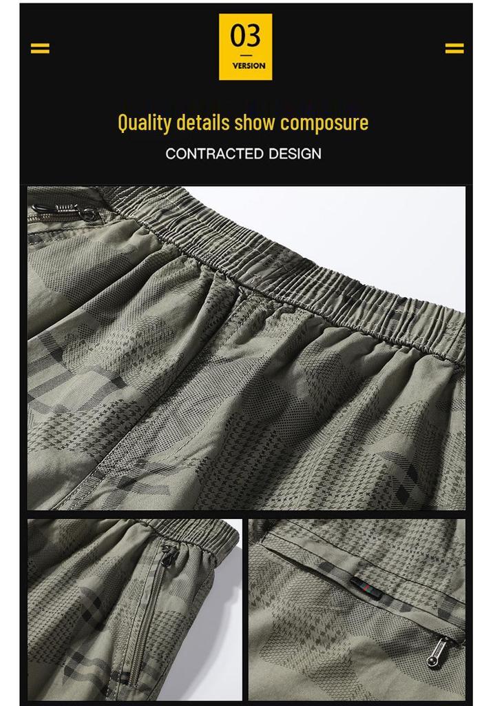Men's Camouflage Bermuda Shorts with Zipper Pockets, Lightweight Casual Beach Pants, Loose Fit
