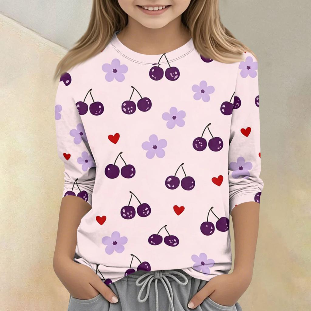 Children's Printed Round Neck Seven Quarter Sleeve Casual T-shirt