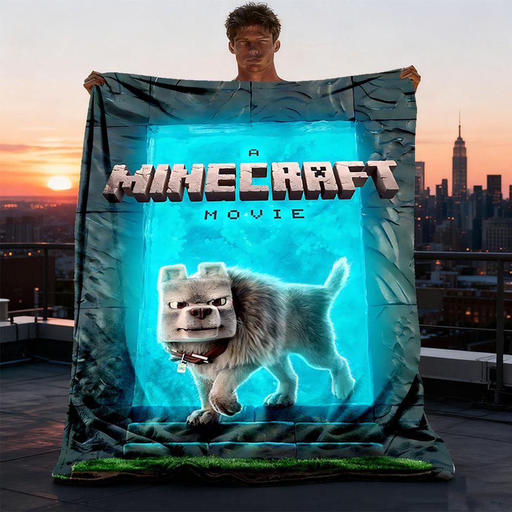 1pc Minecraft Movie Dog Outdoor Flannel Blanket, Cozy & Warm Soft Te Playful Design, Napping Camping,