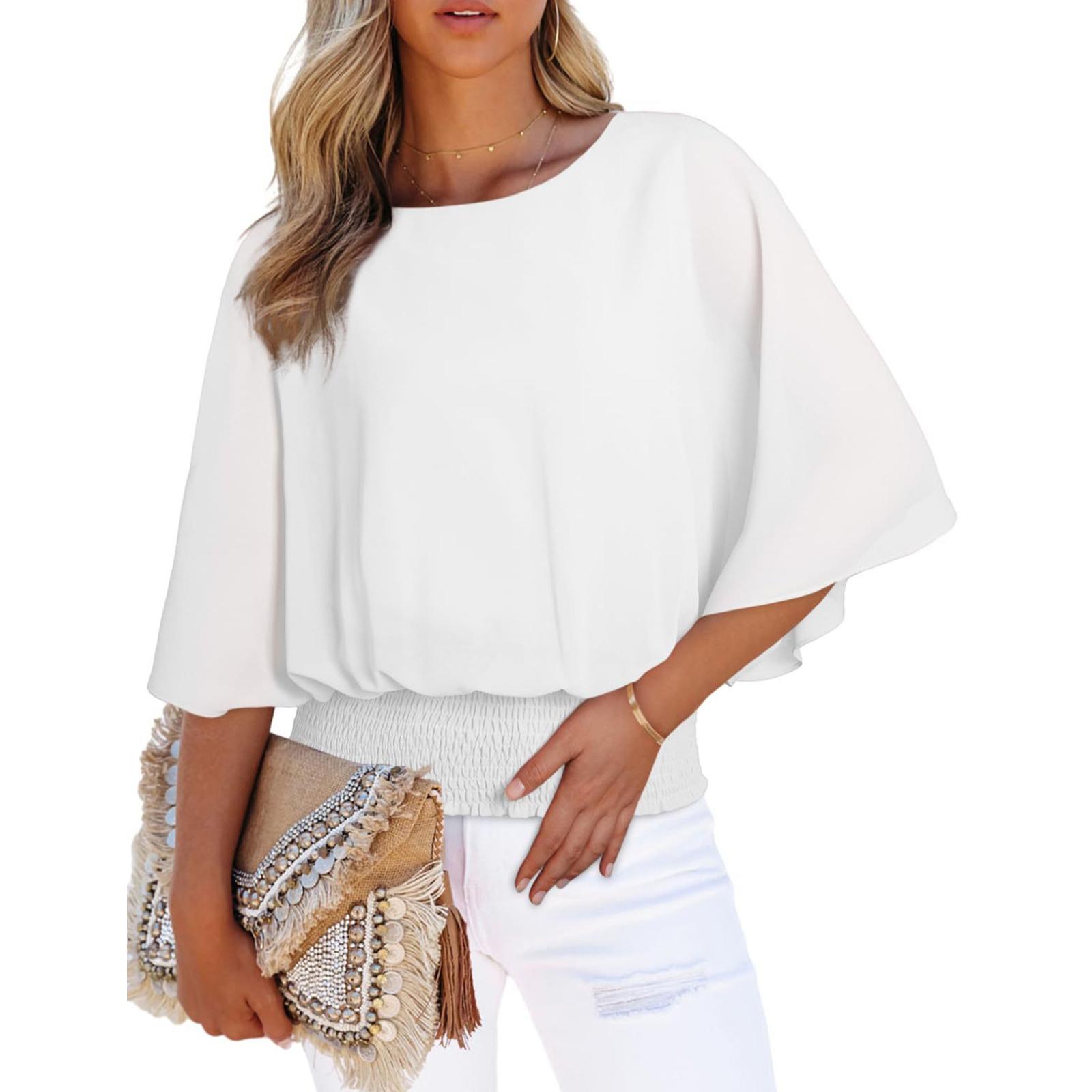 

Женский свободный удобный повседневный модный топ однотонной расцветки с рукавами три четверти S