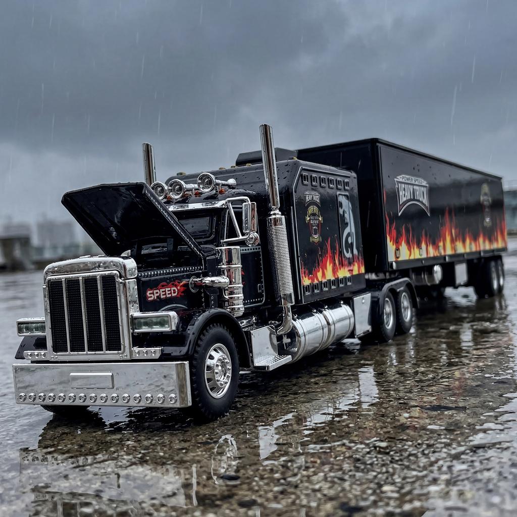1:24 Peterbilt 389 Semi Truck Tractor Trailer Alloy Metal Diecast Model Car Sound and Light Pull Back Children's Toy Collectible