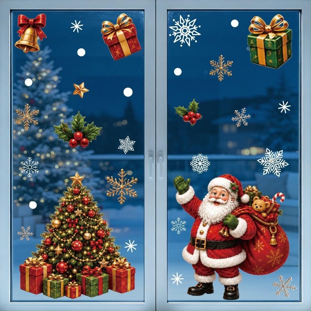 2Pcs/Set Static Cling Christmas Window Stickers Snowflakes Window Decals  Christmas Party Decor