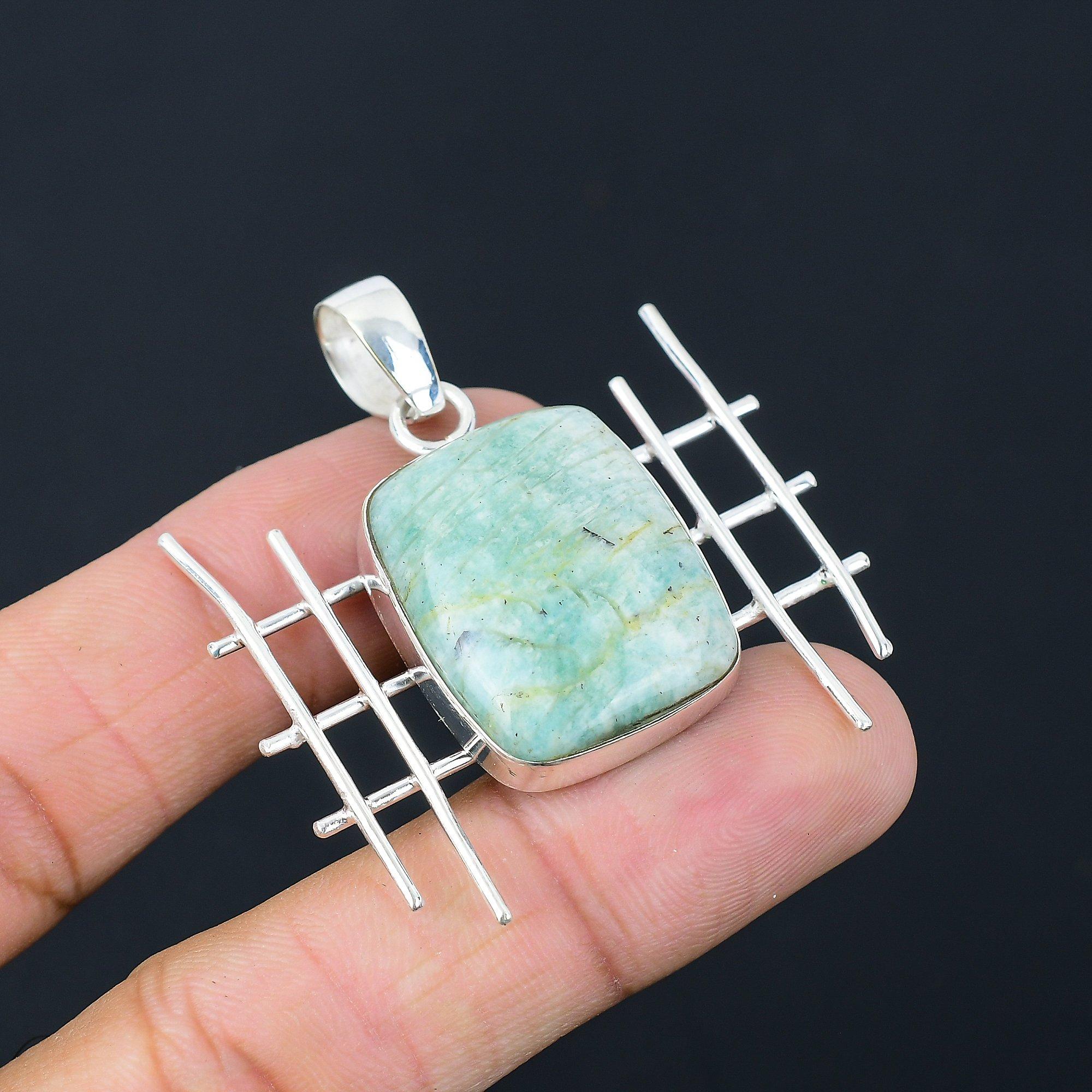 Mothers day Sale 925 Silver Natural Amazonite Anniversary Heart Chakra Pendant