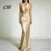 Alltagskleid Damen Sexy Rückenfreies Maxikleid, Tiefes V-Ausschnitt Ärmellos Bequemes Neckholder Satin Lang Formelles Abendparty Meerjungfrauen-Kleid Einfarbig
