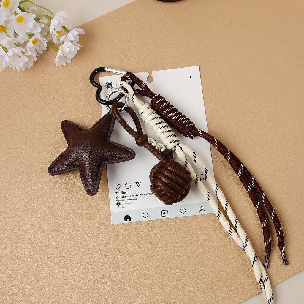 Original leather star Medra premium handmade rope knot keychain pendant pentagram bag pendant