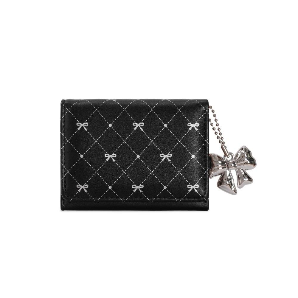 Fashion PU Leather Short Wallet Large Capacity Multi Card Slots Money Bag Cute With Bow Pendant Card Holder for Women Girls