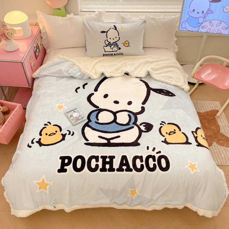 Throw Blanket Hello Kitty Melody Cinnamoroll Large Cartoon Lamb Fleece Double-Layer Thickened Milk Fleece Blanket Plus Velvet