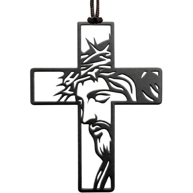 Christian Heart Cross Hanging Ornament – Matte Black Iron Love and Faith Symbol – Decorative Religious Wall or Auto Accessory – Infinity Loop Jesus