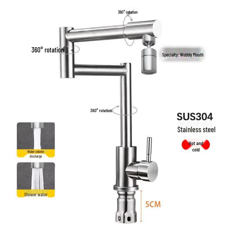 304 Stainless Steel Foldable Telescopic Single Cold Kitchen Faucet