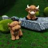 3D Printed Highland Cow Mini Figurine Desktop Micro Landscape Car Mounted Bonsai Decor Home Office Tabletop Animal Ornament Gift