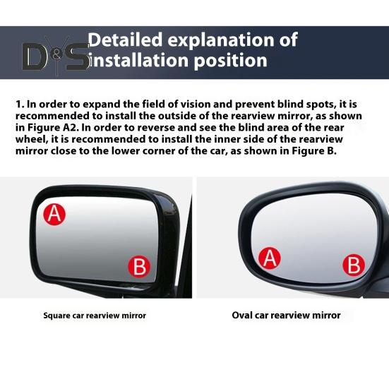 Adjustable Car Blind Spot Mirrors Wide-Angle View Frameless Design Universal Fit Simple Installation 360-degree Rotatable Convex Mirror