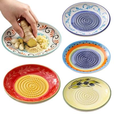 Ceramic Round Plate Garlic Grater  For Fruits Vegetables Ginger Garlic