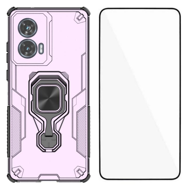 For Motorola Edge 50 Fusion 5G Phone Case WANLONFENG PC TPU Back Cover Kickstand with Tempered Glass