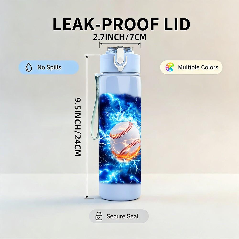 1PC Blue Energy Lightning Soccer Print 750ml Color Plastic Sports Water Bottle Leakproof Flip Straw Lid Suitable for Sports Office Home Use