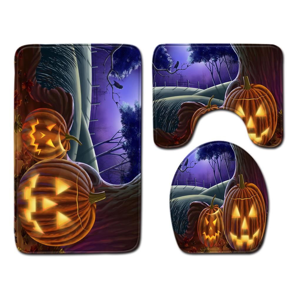 

Long Home Halloween Bathroom Three-Piece Combination Floor Mat Set Kitchen Absorbent Door Mat Bedroom Carpet 45cmx75cm