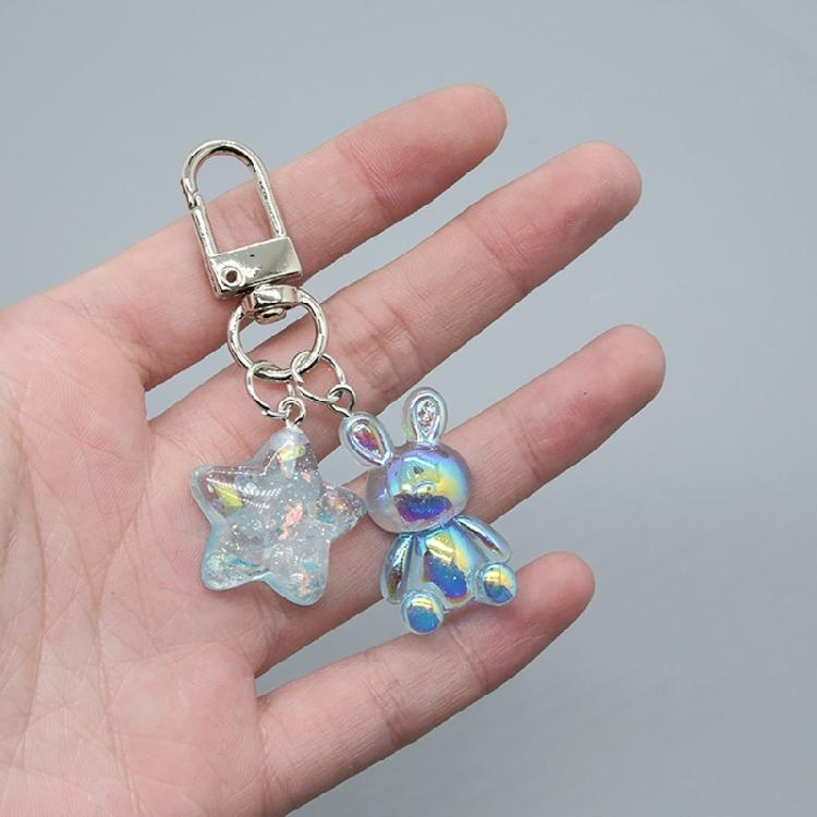Stylish Key Chain Accessory Translucent Star and Rabbit Pendant Keyring Ornament