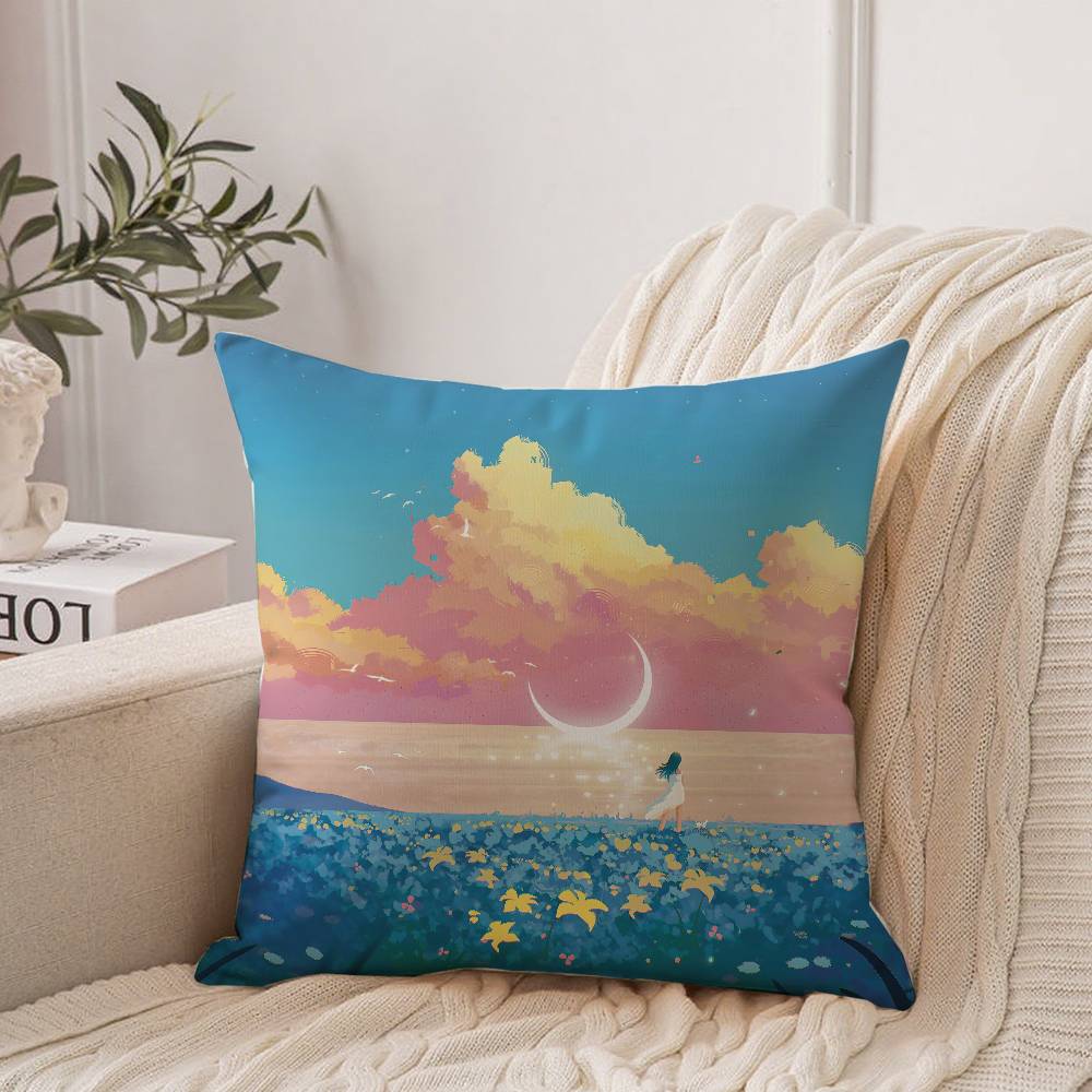 Anime Scenery Design Pillow Case Home Decor Throw For Sofa Bed Car Room Decor Gift Idea