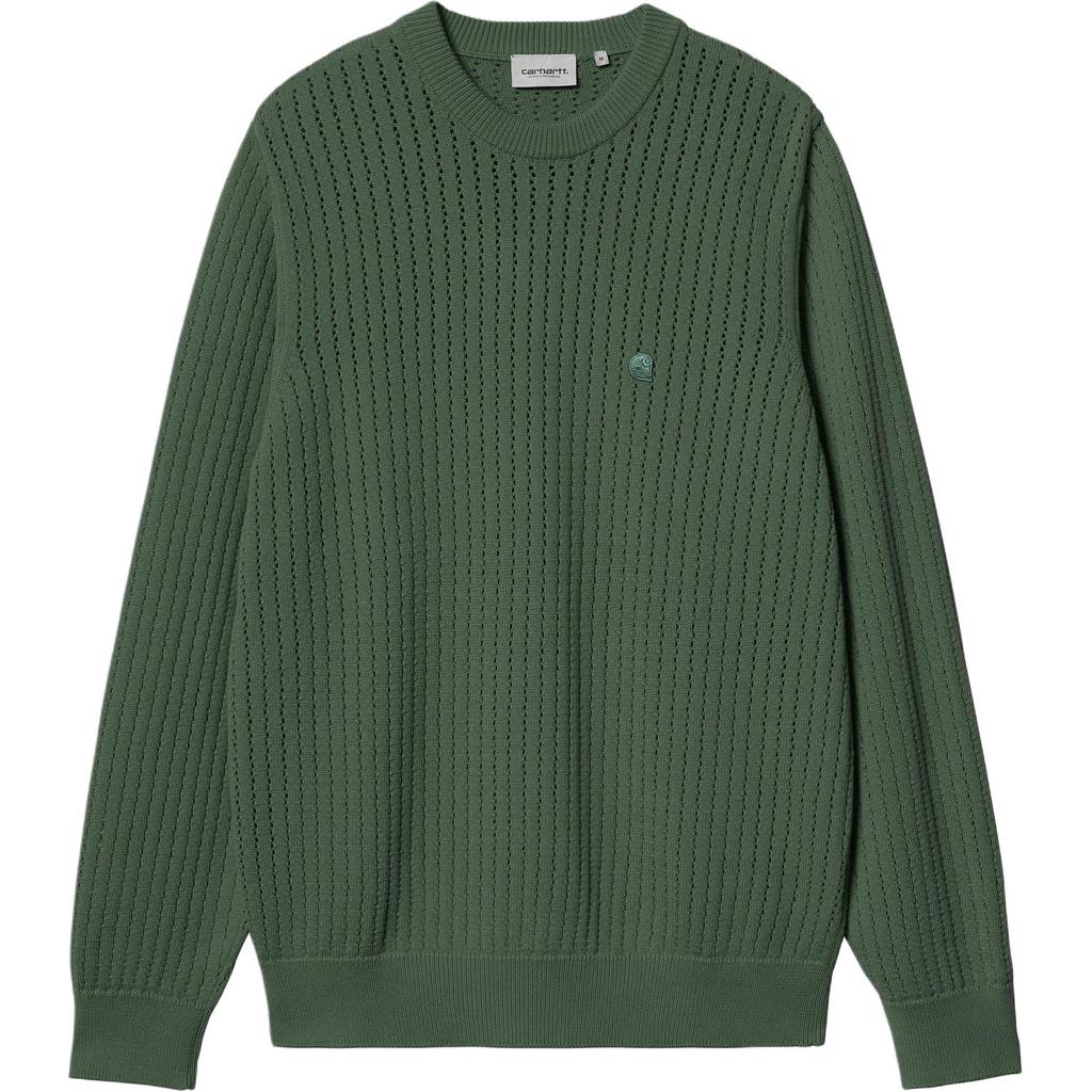 Carhartt WIP Calen Sweater Embroidered Logo Crew Neck Long Sleeve Pullover Knit Unisex sweater Duck-Green I033714-29N-XX