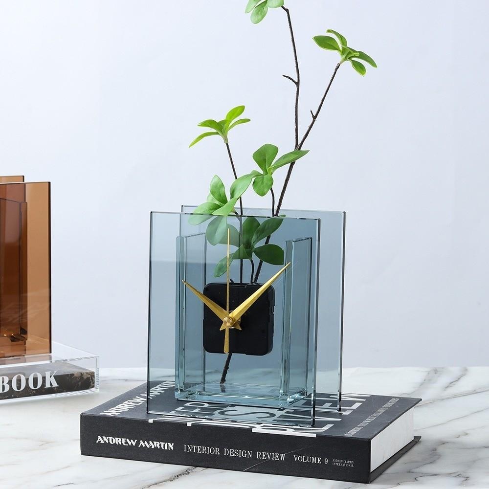 Nordic Style Flower-Insertable Clock Minimalist Square Table Clock Desktop Vase Clock  Living Room
