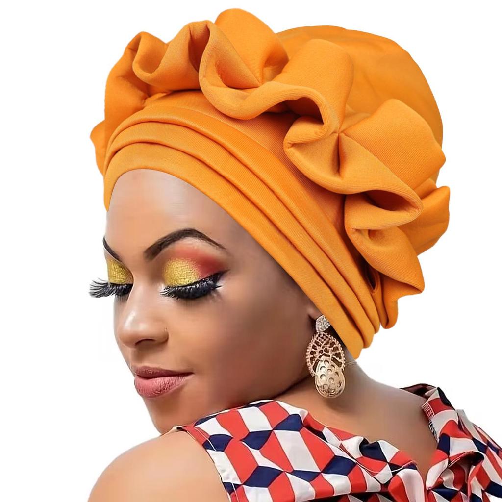 African Fashion Pineapple Flower Headscarf Hat - Versatile Solid Color Wrap for Women