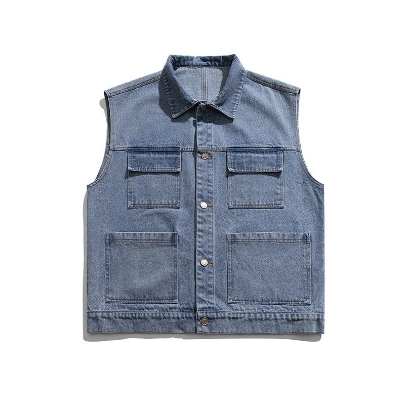 

Уличная мода, брендовые многослойные джинсовые жилеты для мужчин и женщин в одном стиле, весенние и осенние, прочные, свободные рабочие куртки высокого качества 2XL