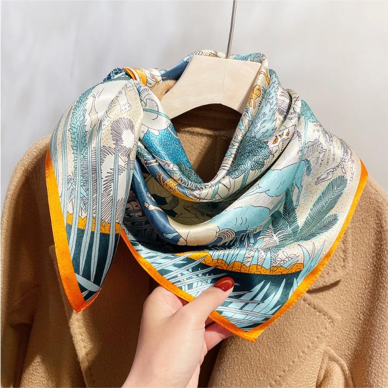 Spring new animal carnival silk crepe satin silk scarf women's mulberry silk small square scarf elegant silk gift
