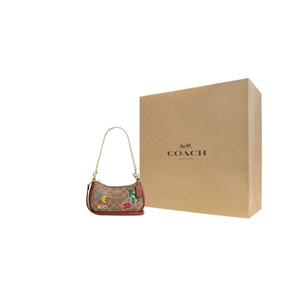 Coach Teri 20 Zipper Closure Logo Coated Canvas Tote Bag Women Tote Bags Gold Brown CW321-IMTAM