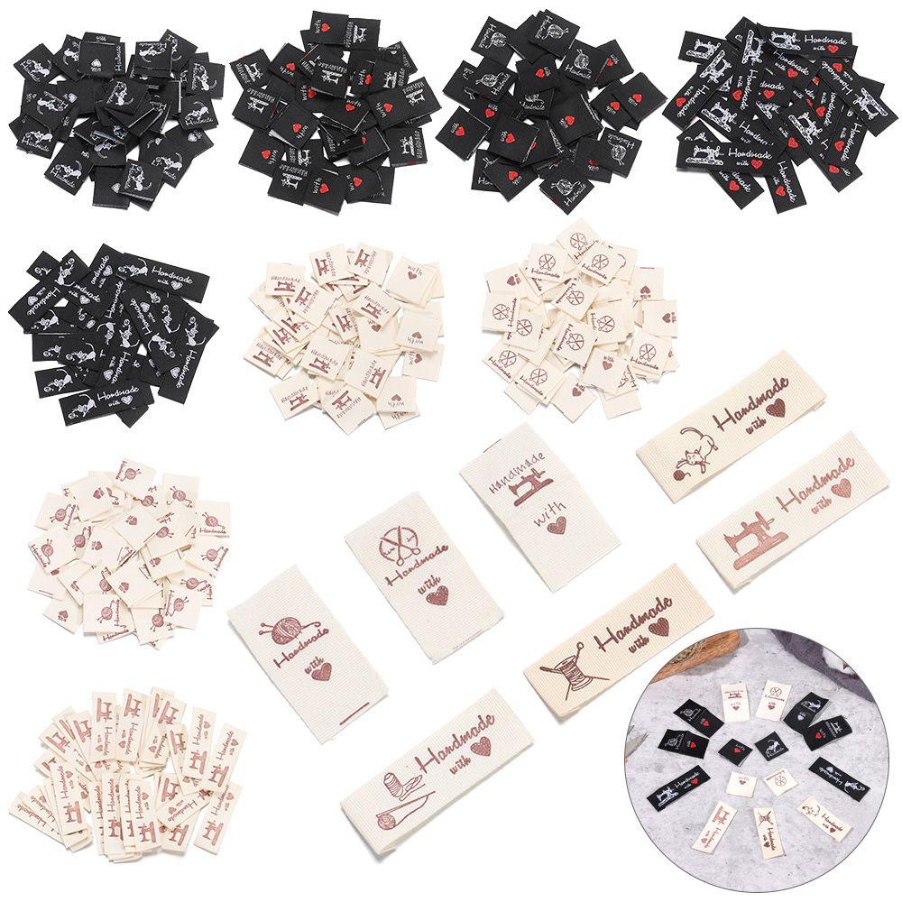 50PCS Clothes Labels Handmade With Love Cartoon Cat Sewing Machine Knitting Wool Ball Heart Shape Clothing Tags Garment
