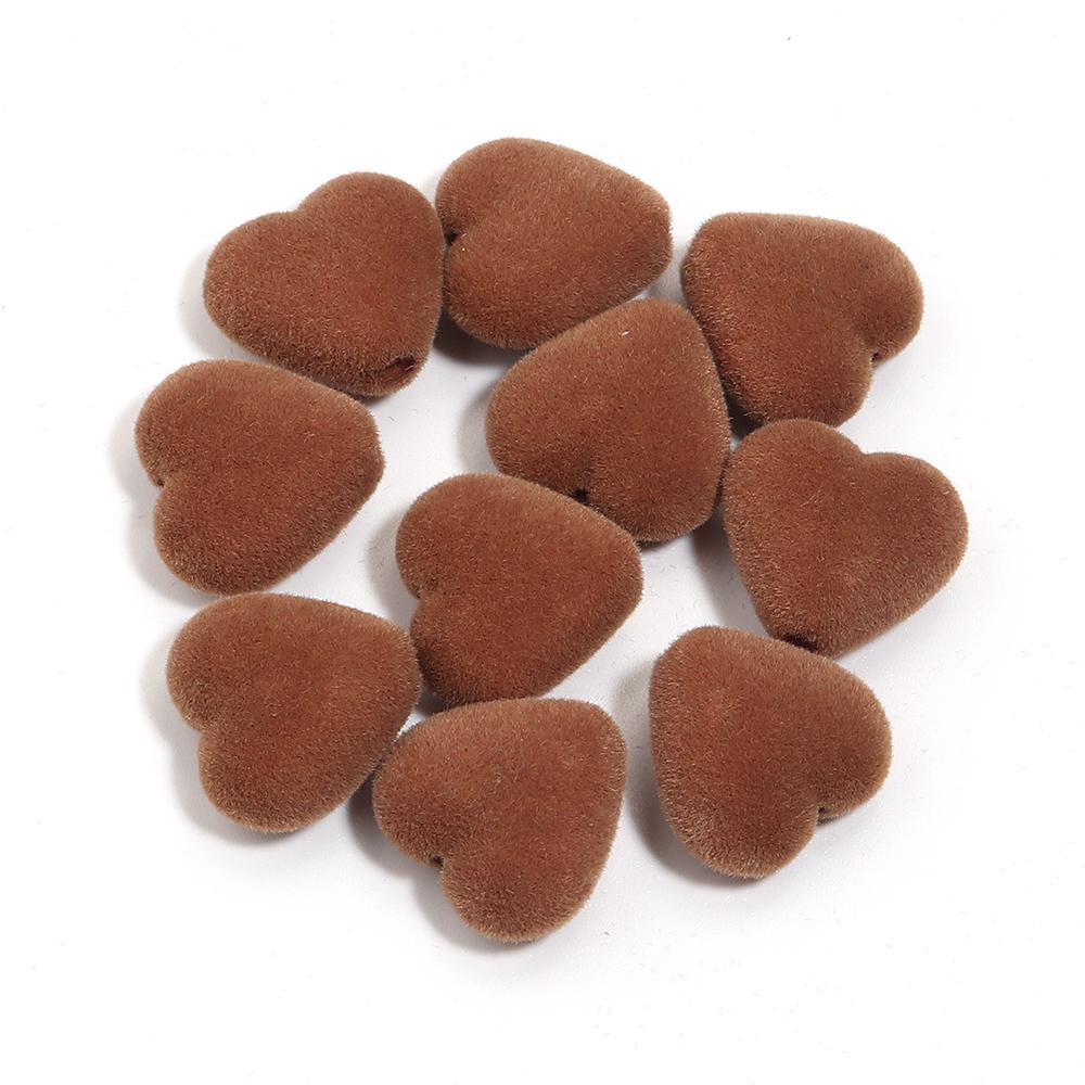 

10pcs/Lot 16mm Heart Flocked Acrylic Beads For Jewelry Making Loose Spacer Big Hole Beads DIY Bracelet Necklace Accessories коричневий