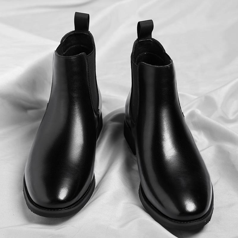 Men Chelsea Boots British Style Business Leather Boot Fashion Casual High Top Boots Men's Winter Plush Warm Business Dress Boots