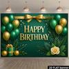 2D Green Gold Happy Birthday Backdrop Banner Balloon Bow Leaf Party Background Decor