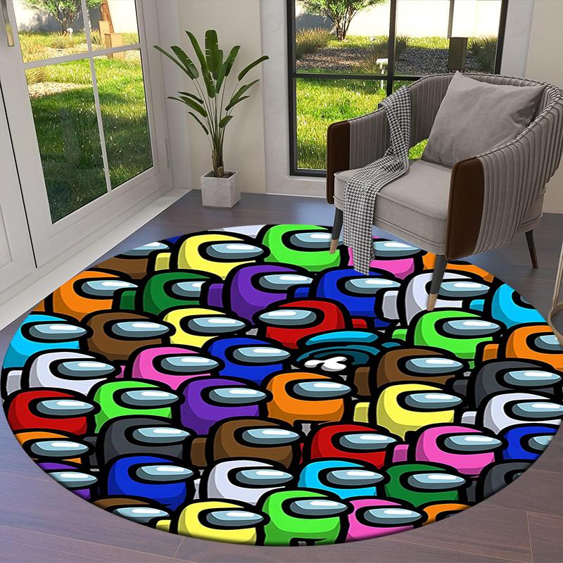 Among Us Round Area Rug,Carpet Rug for Living Room Bedroom Sofa Playroom Decor,Non-slip Floor Mat