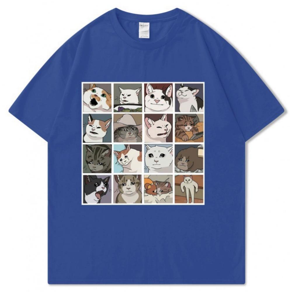 New animal dog cat print summer mens and womens loose casual tops