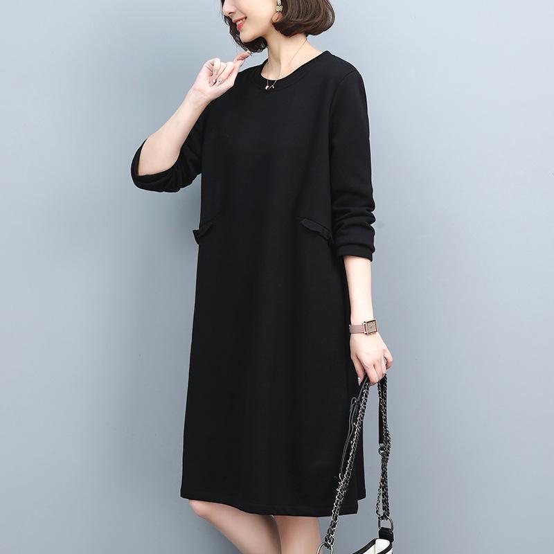 Damen 2024 Frühling/Herbst Langarm Baumwoll-Sweatshirtkleid - Koreanischer Stil, Slim Fit, Bauch kaschierend