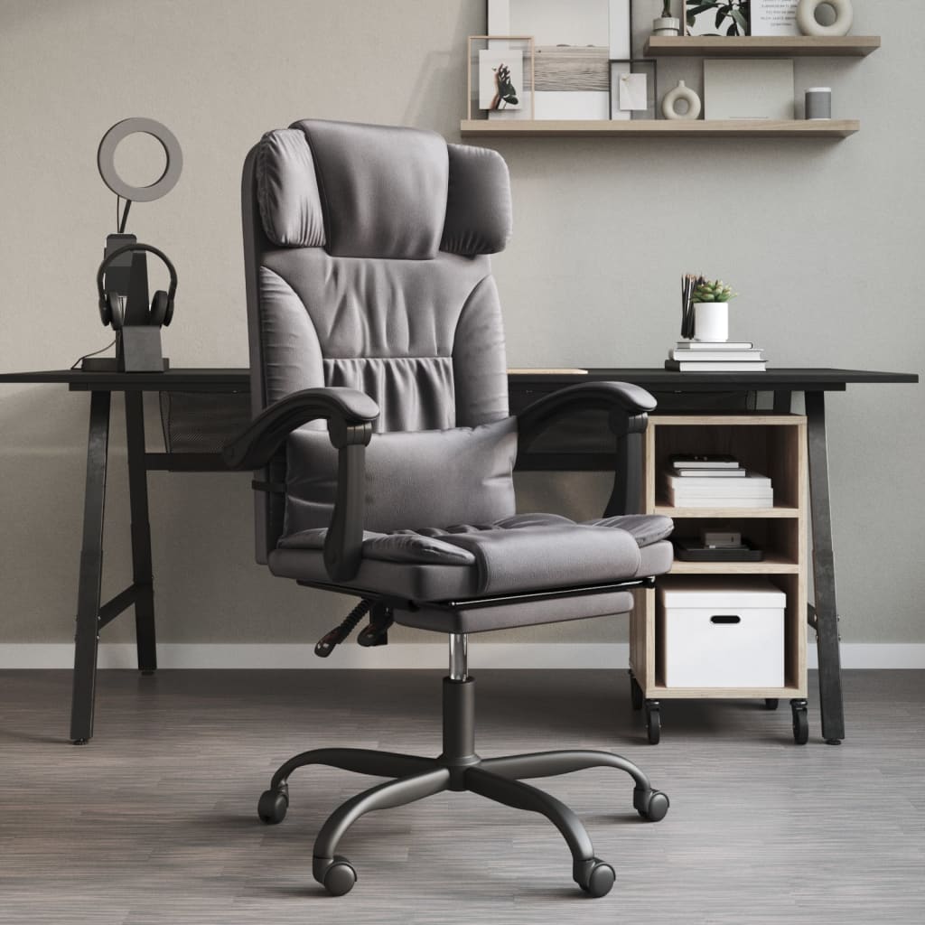 Office Chair with Reclining Function Gray Artificial Leather